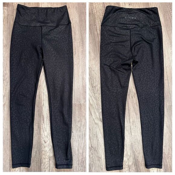 Anthropologie AllFelix Leopard Print Leggings Black Small 25” Active Running - Picture 1 of 14